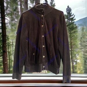 Chaps by Ralph Lauren Large Brown Y2K Velour Snap Close MockNeck Bomber EUC!